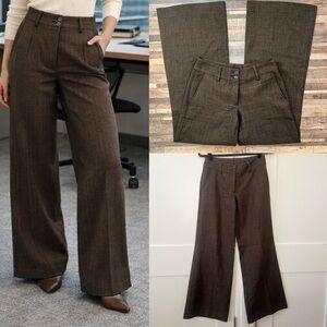 H&M Y2K Vintage Herringbone Low Rise Wide Leg Trouser Pants Brown Sz 4
